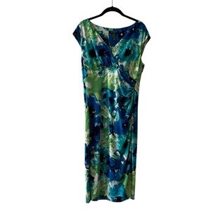 Lauren Ralph Lauren Watercolor Floral Sheath Dress Blue Green Sleeveless Size 10